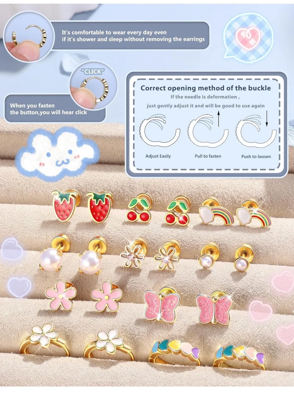 SAILIMUE Hypoallergenic Flat Back Earrings Surgical Steel Sensitive Studs Girl